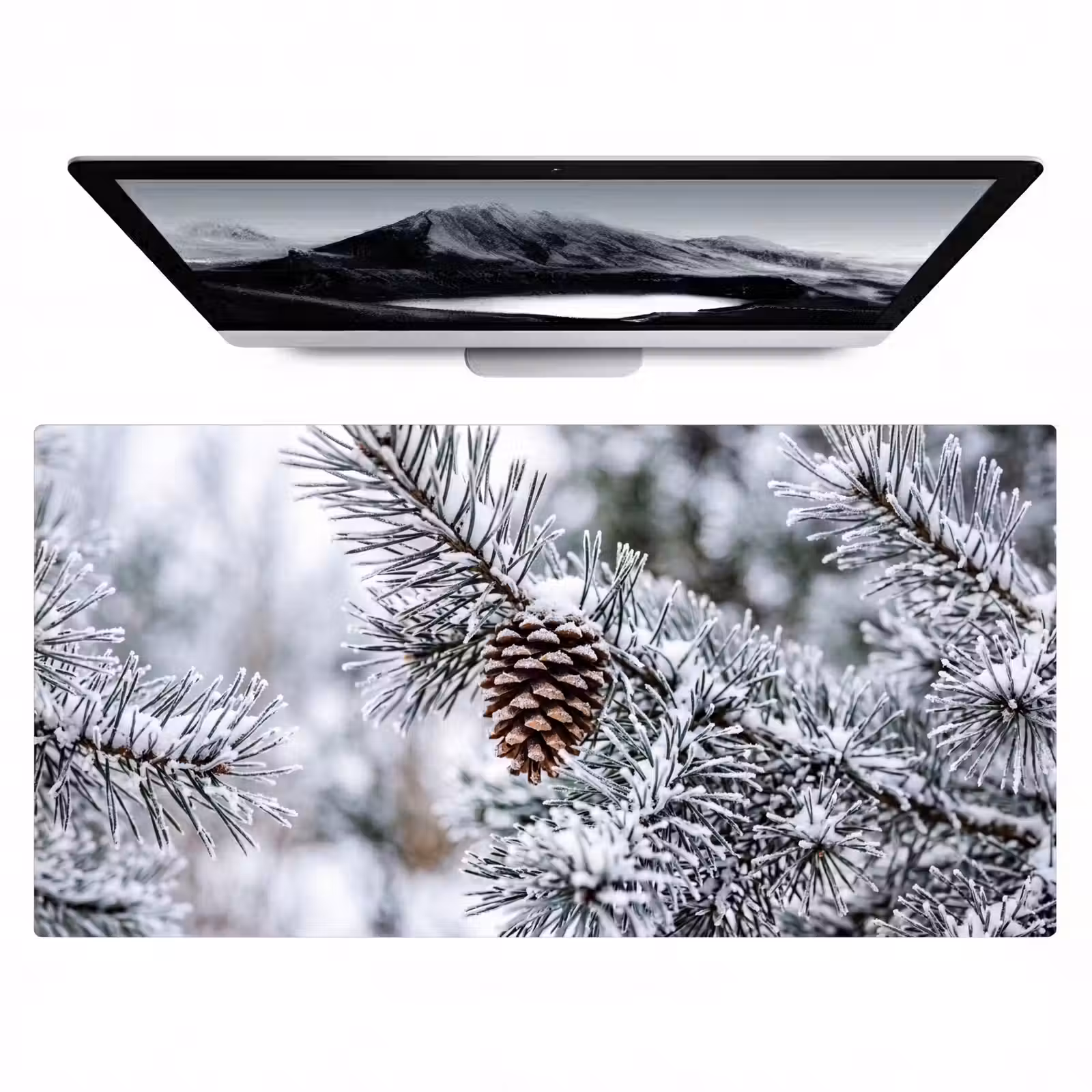 Bureau onderlegger - Dennenappel - Tak - Sneeuw - Winter - Sfeervol — 1