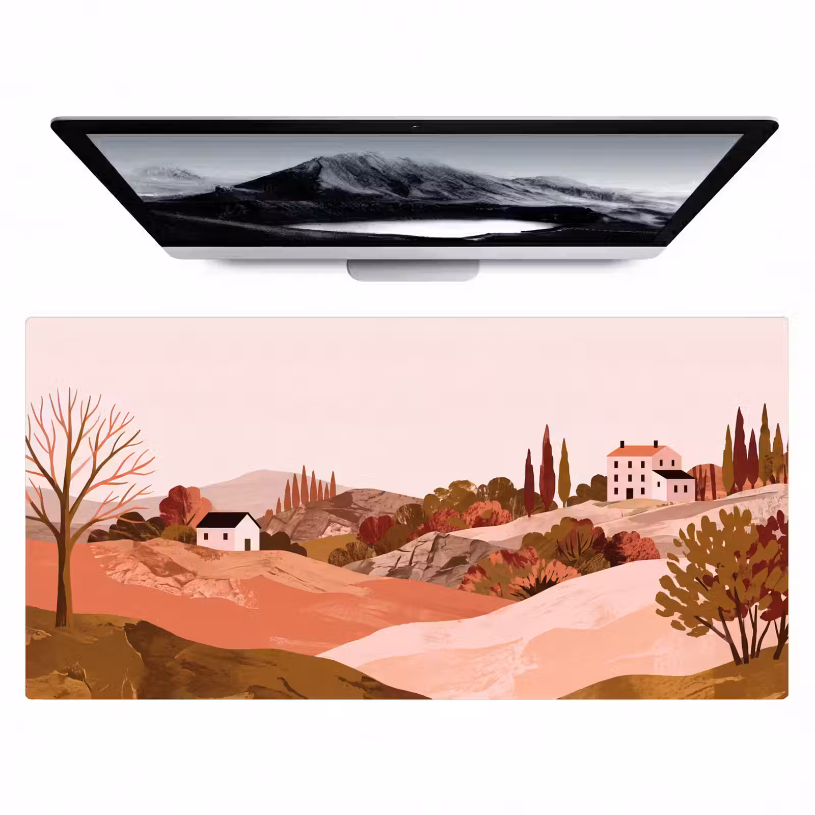Bureau onderlegger - Heuvellandschap - Grafisch - Terracotta — 1