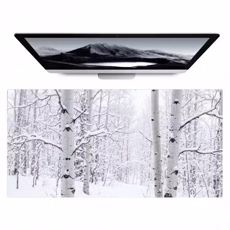 Bureau onderlegger - Berkenbomen - Sneeuw - Winter - Bos - Wit — 1