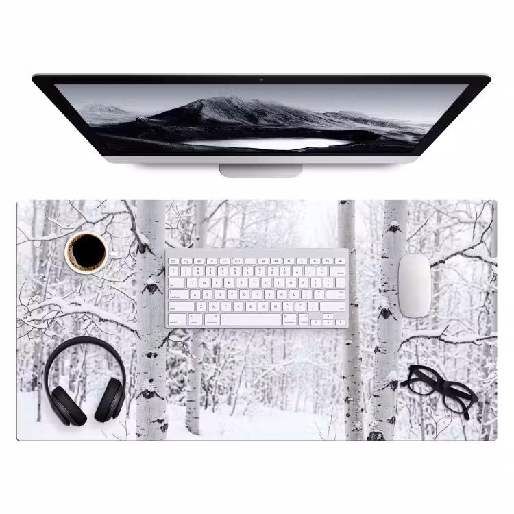 Bureau onderlegger - Berkenbomen - Sneeuw - Winter - Bos - Wit — 4