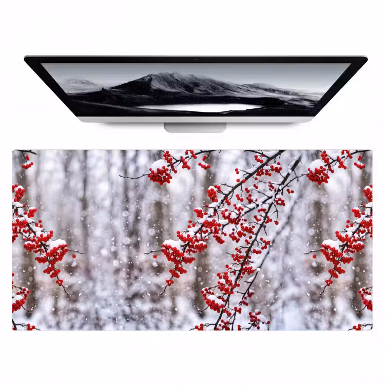 Bureau onderlegger - Bessen - Takken - Sneeuw - Winter - Kleurrijk — 1