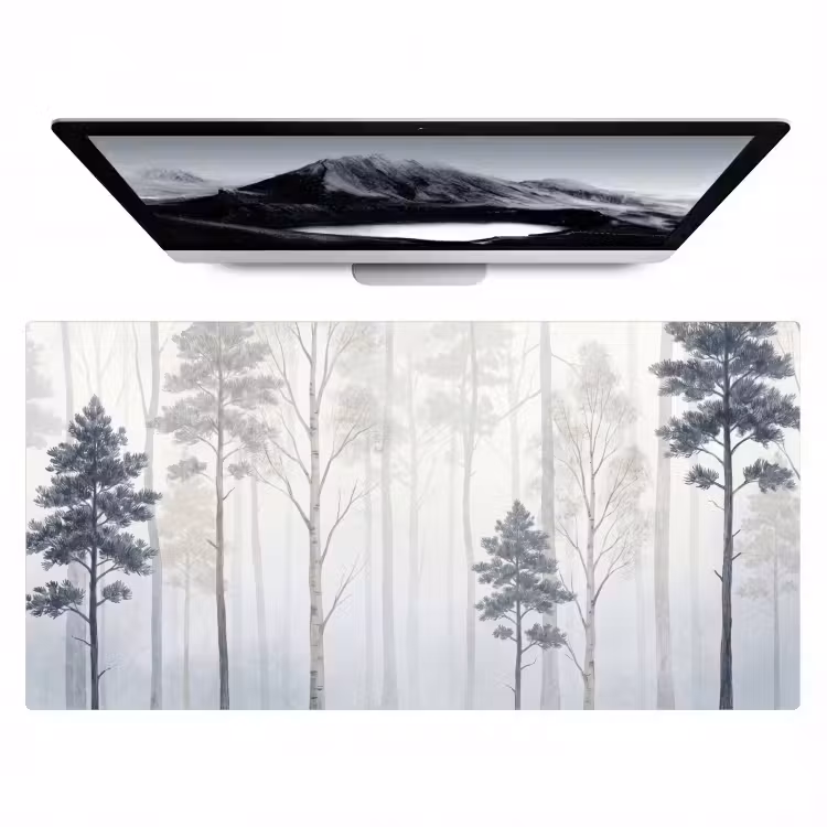 Bureau onderlegger - Bos - Bomen - Mist - Natuur - Illustratie - Grijs — 1