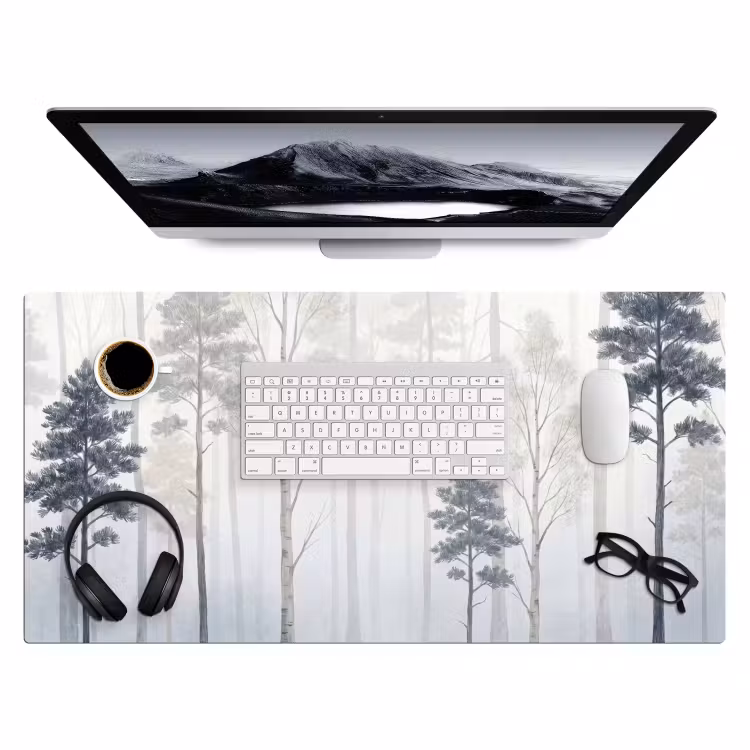 Bureau onderlegger - Bos - Bomen - Mist - Natuur - Illustratie - Grijs — 4