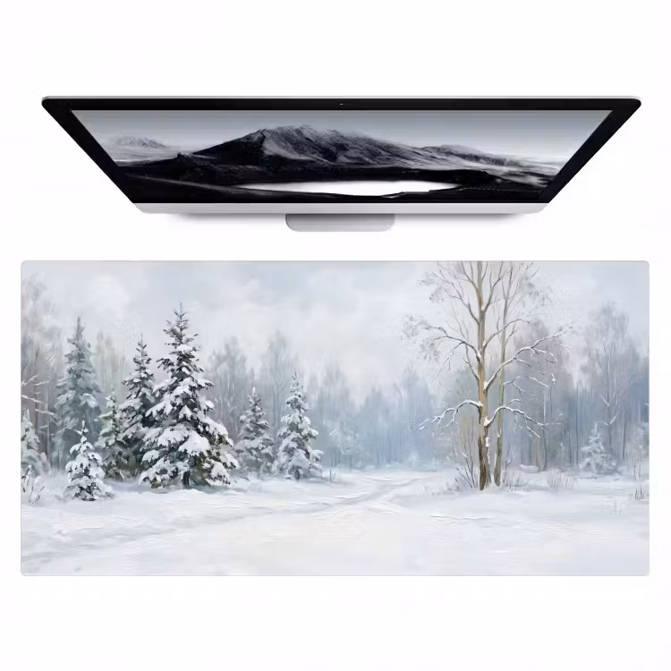 Bureau onderlegger - Bospad - Dennen - Sneeuw - Winter - Rustgevend — 1