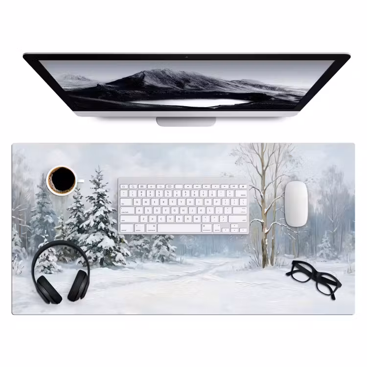 Bureau onderlegger - Bospad - Dennen - Sneeuw - Winter - Rustgevend — 4