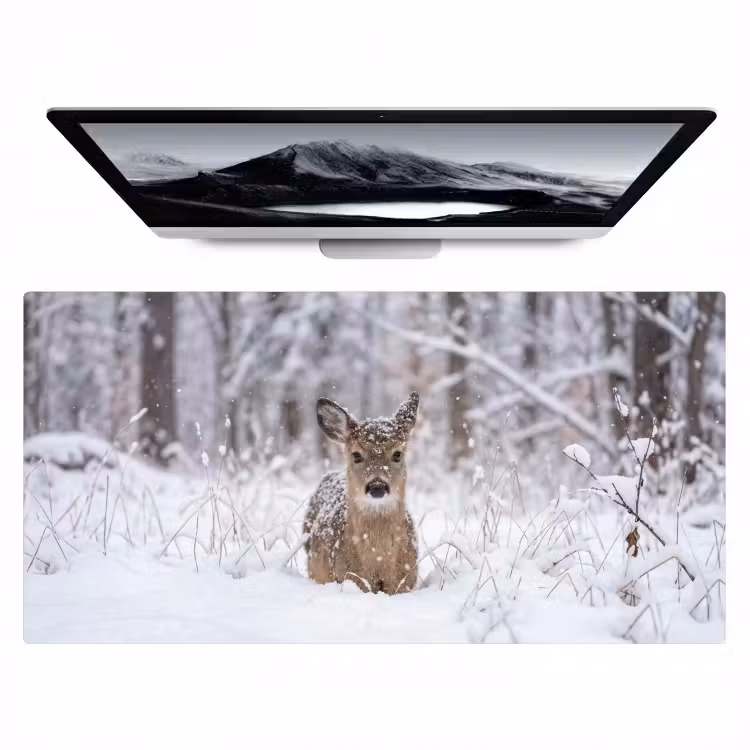 Bureau onderlegger - Hert - Sneeuw - Bos - Dieren - Vertederend — 1