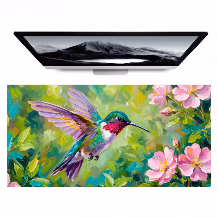 Bureau onderlegger - Kolibrie - Bloemen - Natuur - Kleurrijk — 1