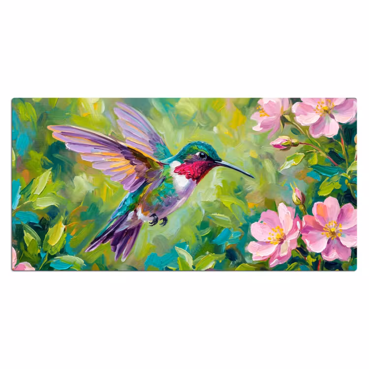 Bureau onderlegger - Kolibrie - Bloemen - Natuur - Kleurrijk — 2