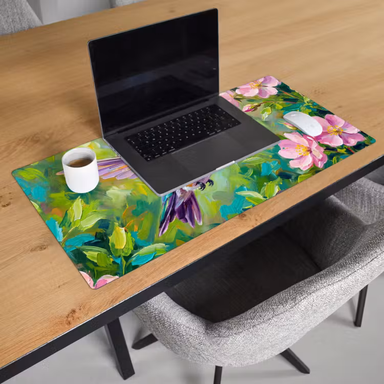 Bureau onderlegger - Kolibrie - Bloemen - Natuur - Kleurrijk — 3