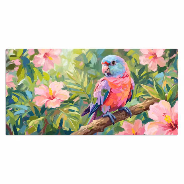 Bureau onderlegger - Papagaai - Hibiscusbloemen - Kleurrijk — 2