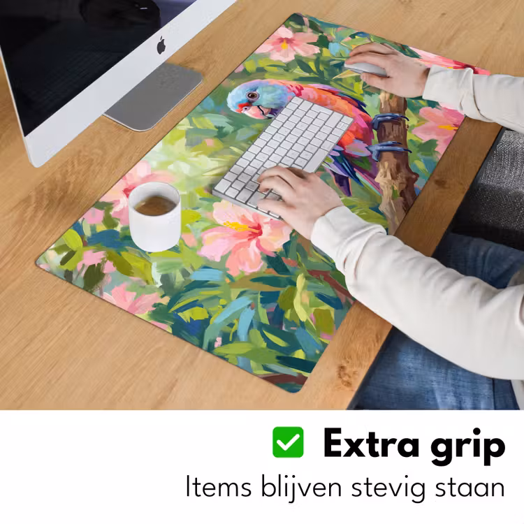 Bureau onderlegger - Papagaai - Hibiscusbloemen - Kleurrijk — 6