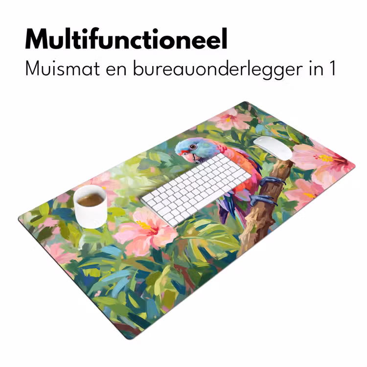Bureau onderlegger - Papagaai - Hibiscusbloemen - Kleurrijk — 7