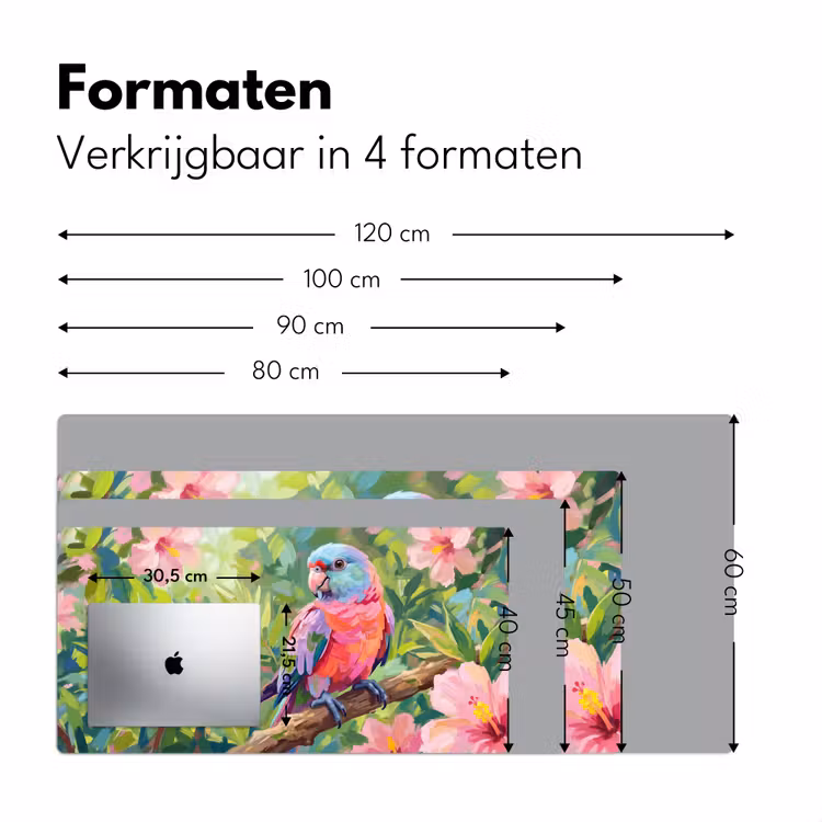 Bureau onderlegger - Papagaai - Hibiscusbloemen - Kleurrijk — 8