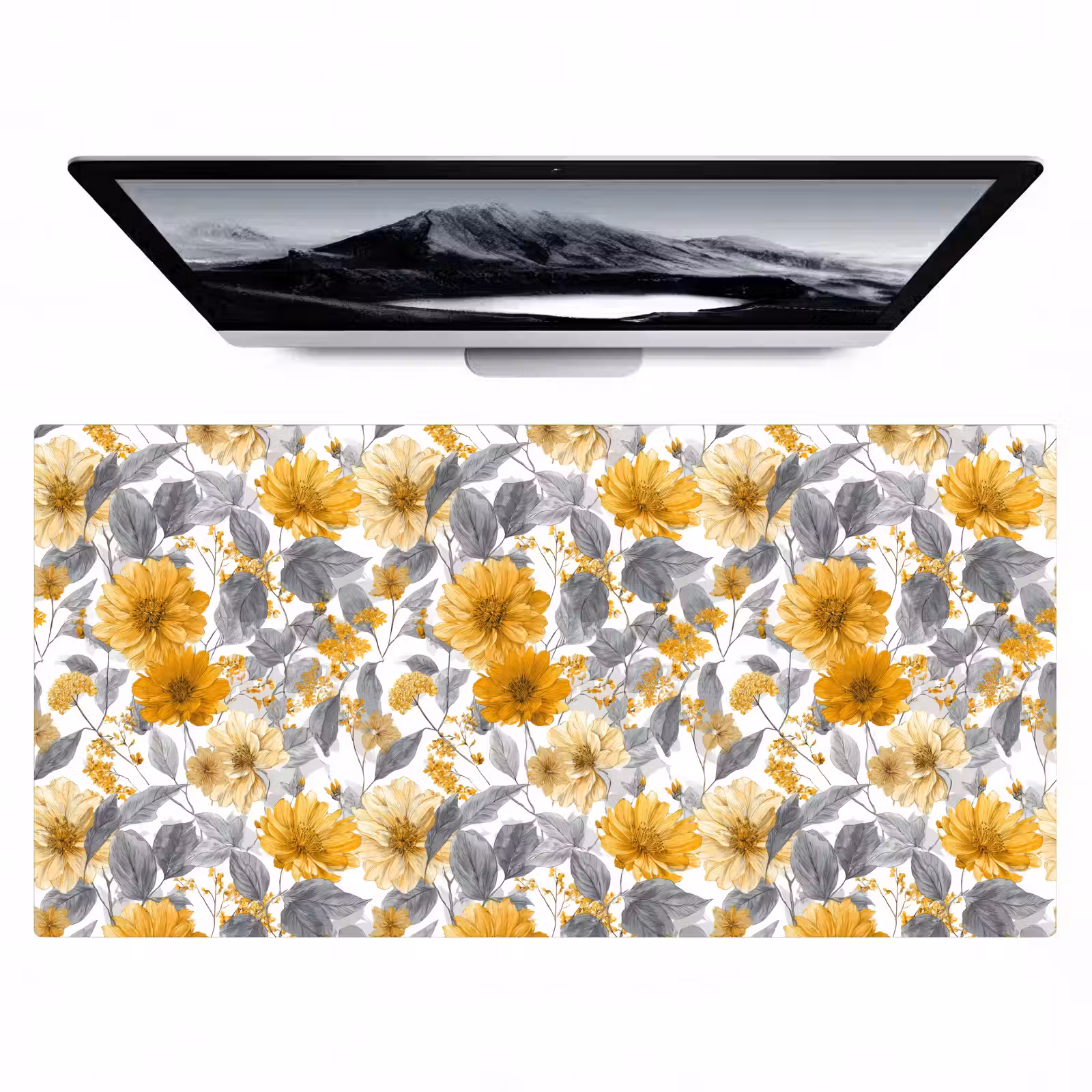 Bureau onderlegger - Bloemen - Botanisch - Elegant - Okergeel - Grijs — 1