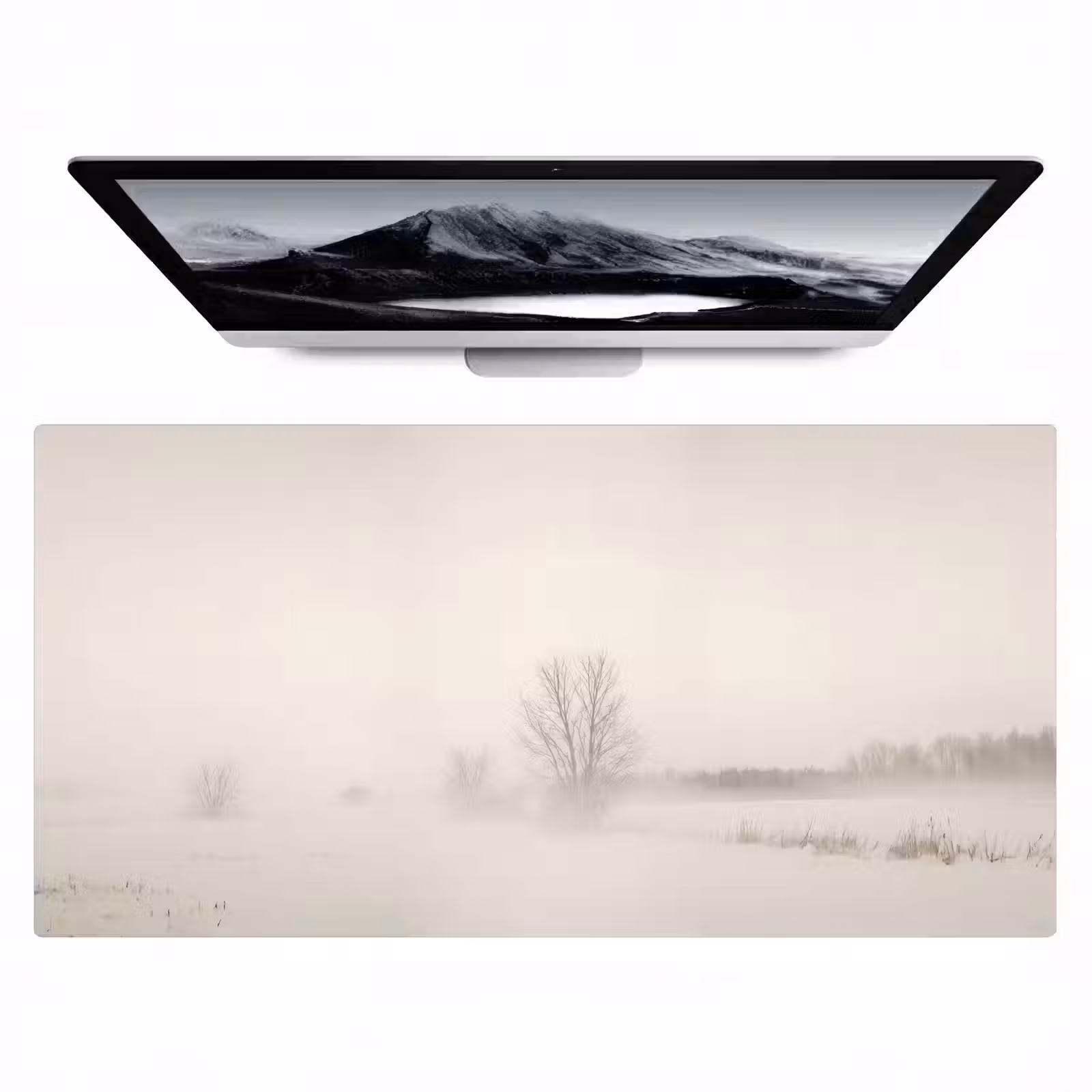 Bureau onderlegger - Boom - Mist - Sneeuw - Winter - Minimalistisch — 1
