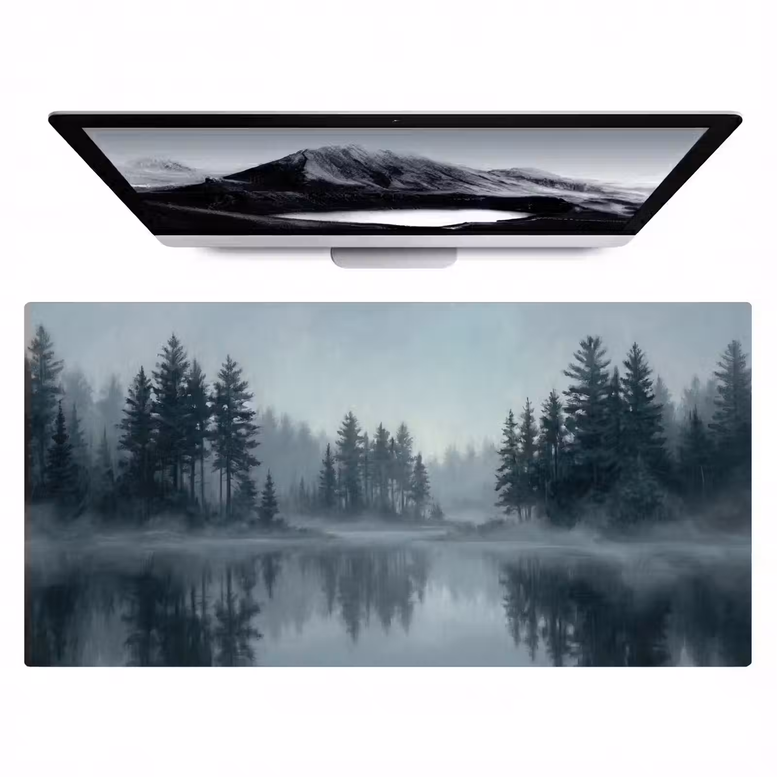 Bureau onderlegger - Bos - Meer - Mist - Natuur - Grijs — 1