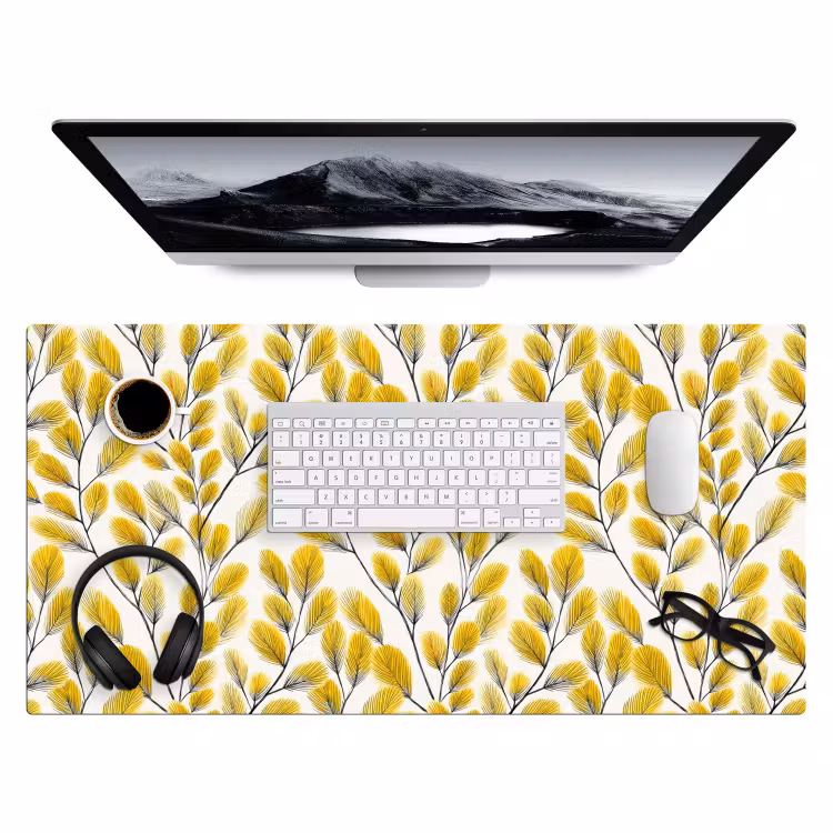 Bureau onderlegger - Bladeren - Botanisch - Elegant - Geel - Zwart — 4