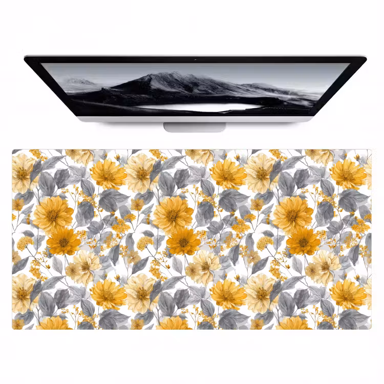 Bureau onderlegger - Bloemen - Botanisch - Elegant - Okergeel - Grijs — 1