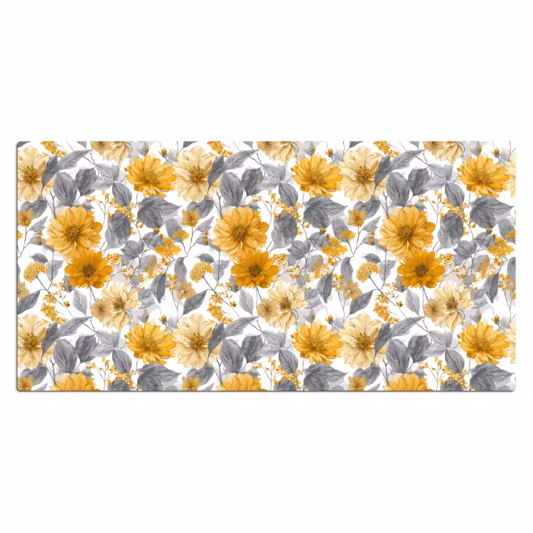 Bureau onderlegger - Bloemen - Botanisch - Elegant - Okergeel - Grijs — 2