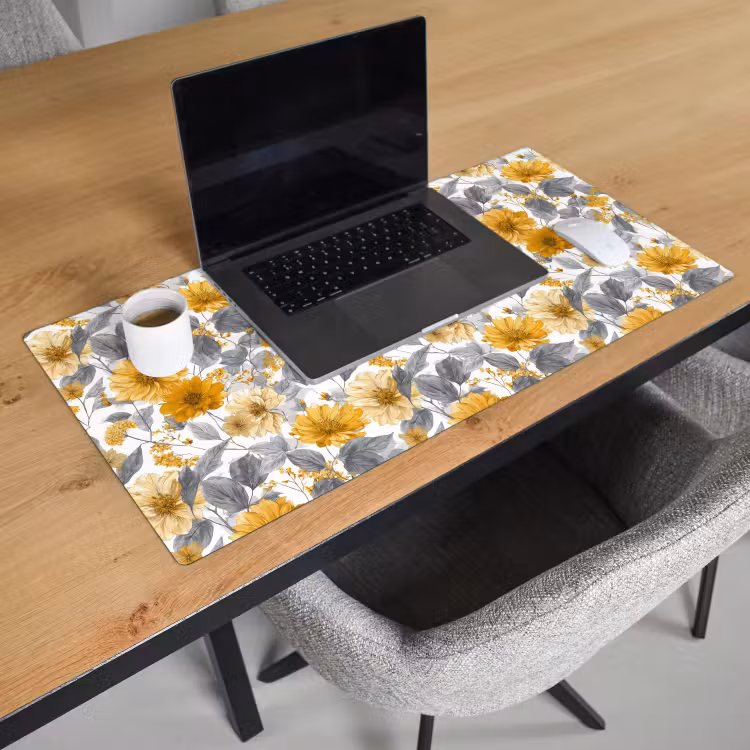 Bureau onderlegger - Bloemen - Botanisch - Elegant - Okergeel - Grijs — 3