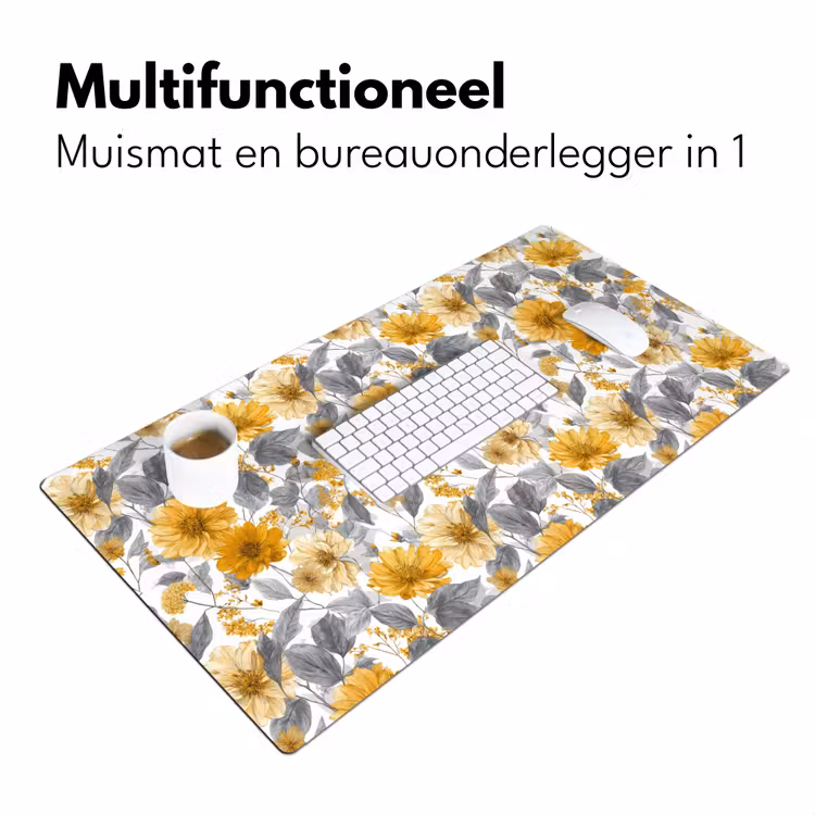 Bureau onderlegger - Bloemen - Botanisch - Elegant - Okergeel - Grijs — 7