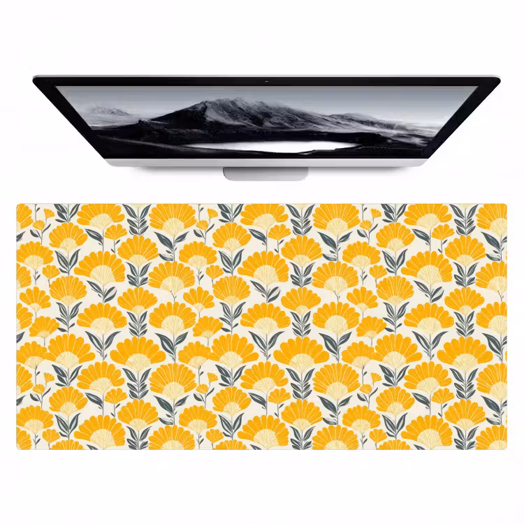 Bureau onderlegger - Bloemen - Retro - Botanisch - Okergeel - Grijs — 1
