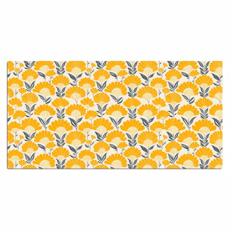 Bureau onderlegger - Bloemen - Retro - Botanisch - Okergeel - Grijs — 2