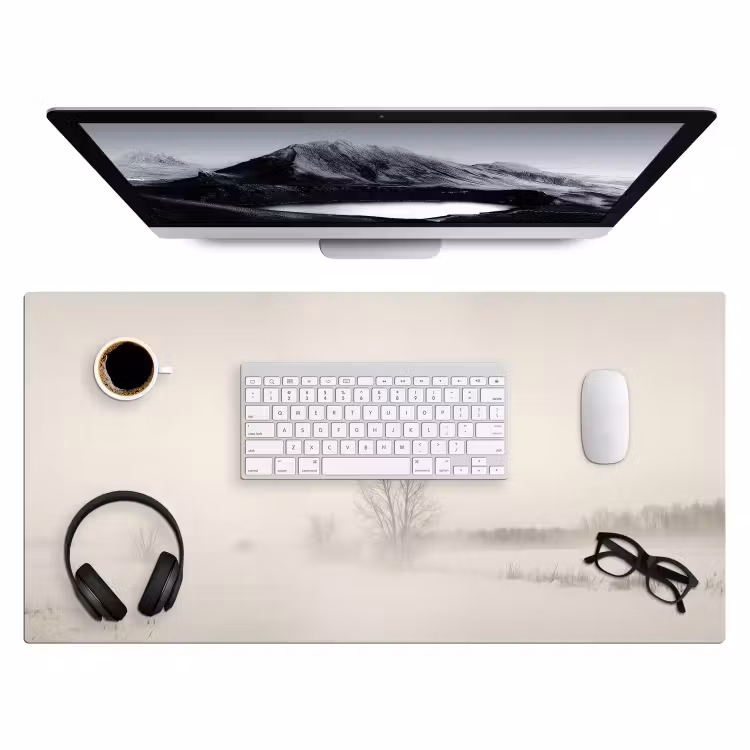 Bureau onderlegger - Boom - Mist - Sneeuw - Winter - Minimalistisch — 4