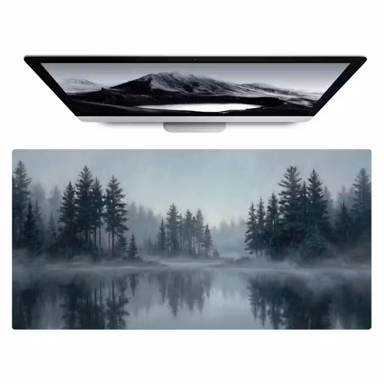 Bureau onderlegger - Bos - Meer - Mist - Natuur - Grijs — 1
