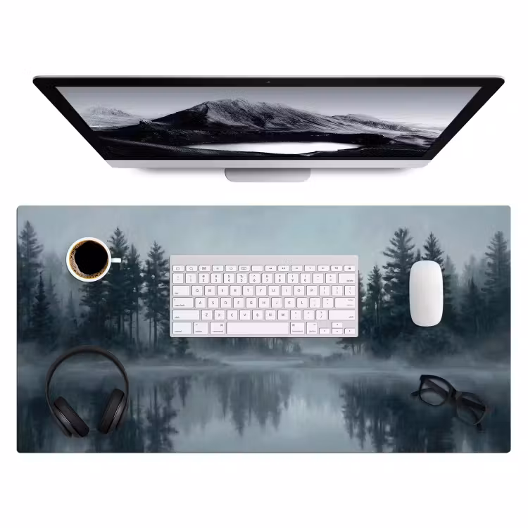 Bureau onderlegger - Bos - Meer - Mist - Natuur - Grijs — 4