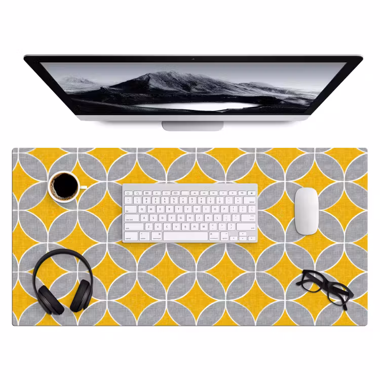 Bureau onderlegger - Geometrisch - Cirkels - Textuur - Grijs - Geel — 4