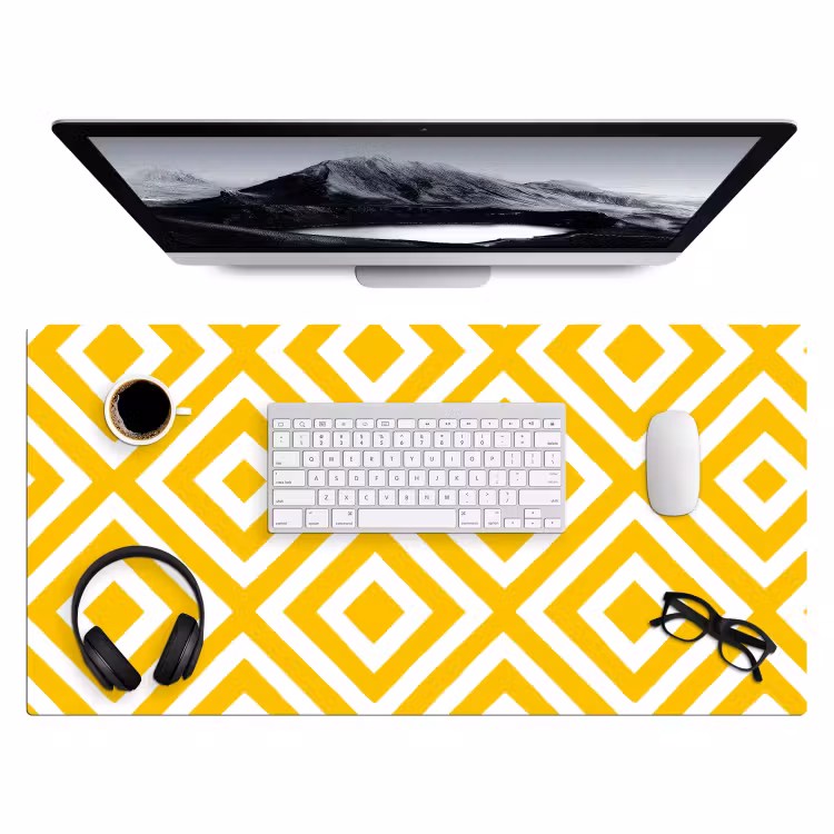 Bureau onderlegger - Geometrisch - Lijnen - Modern - Geel - Wit — 4