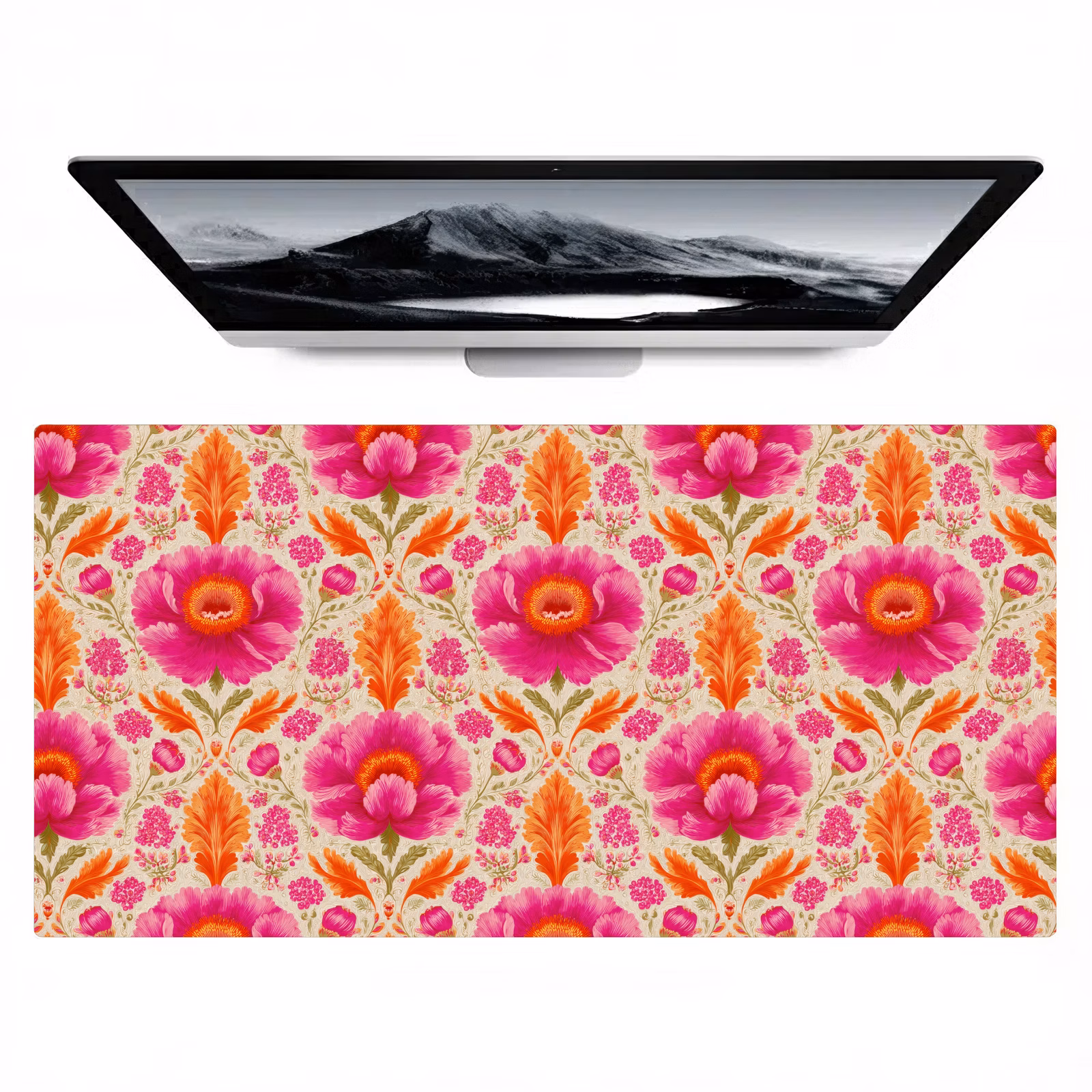 Bureau onderlegger - Bloemen - Barok - Roze - Oranje — 1