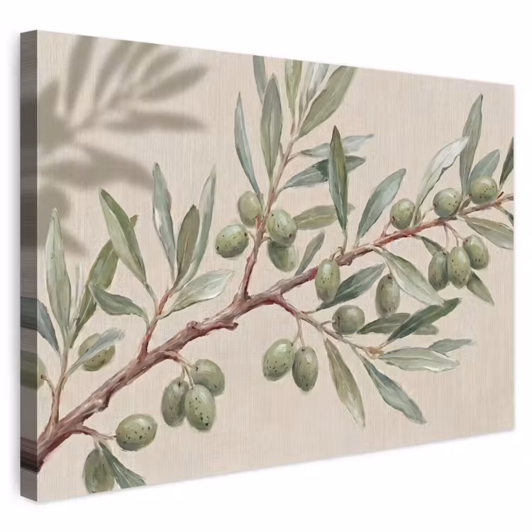 Buiten canvas - Olijftak - Bladeren - Natuur - Groen - Beige — 1