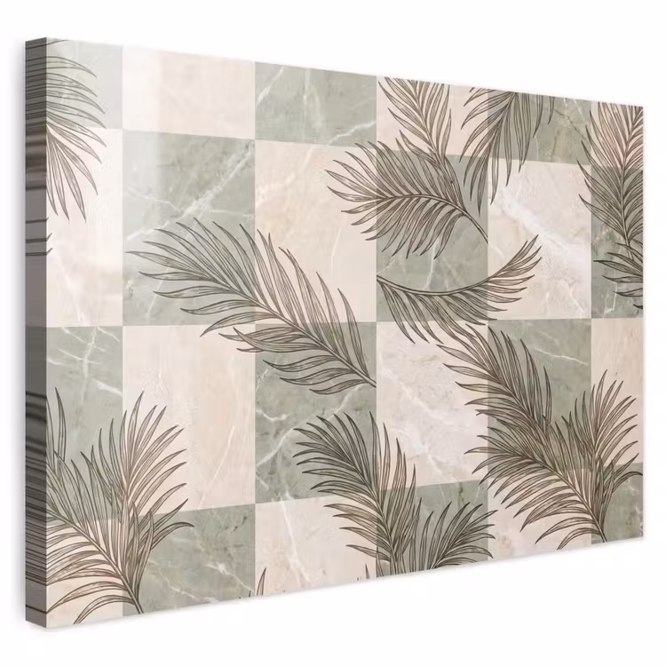 Buiten canvas - Planten - Bladeren - Marmer - Modern - Groen — 1