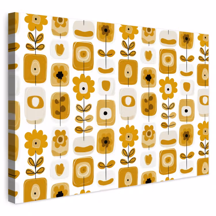 Buiten canvas - Retro - Abstract - Bloemen - Okergeel — 1