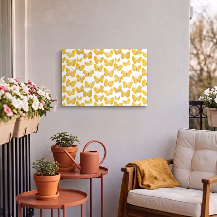 Buiten canvas - Vlinders - Botanisch - Illustratie - Geel - Wit — 4