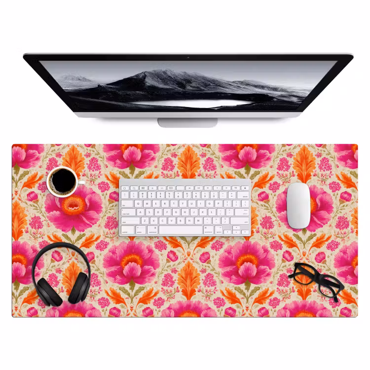 Bureau onderlegger - Bloemen - Barok - Roze - Oranje — 4