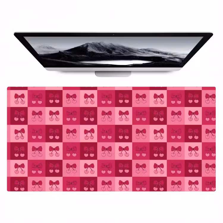 Bureau onderlegger - Kersen - Strikjes - Speels - Roze - Bordeaux — 1