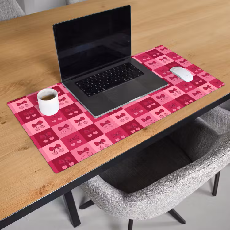 Bureau onderlegger - Kersen - Strikjes - Speels - Roze - Bordeaux — 3
