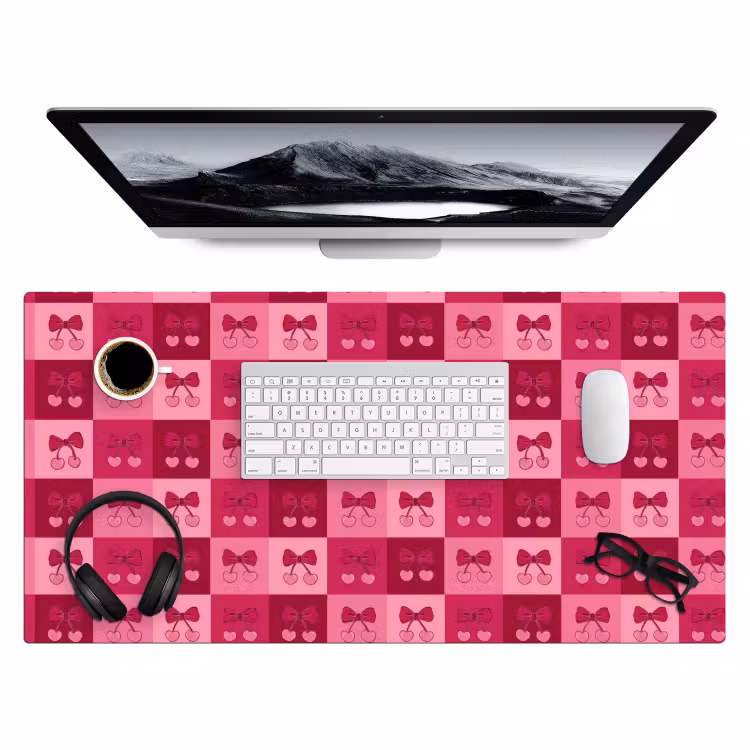 Bureau onderlegger - Kersen - Strikjes - Speels - Roze - Bordeaux — 4
