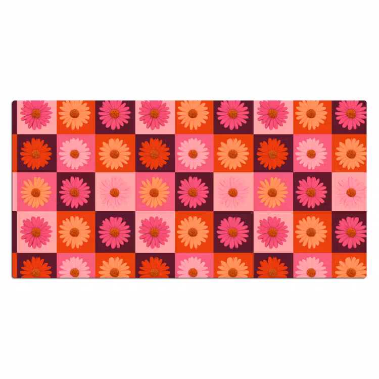 Bureau onderlegger - Madeliefjes - Dambord - Retro - Roze - Oranje — 2