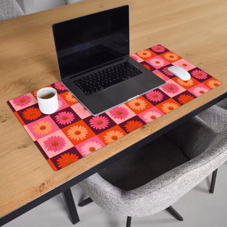 Bureau onderlegger - Madeliefjes - Dambord - Retro - Roze - Oranje — 3