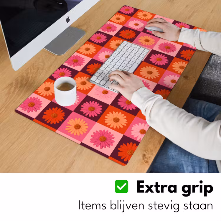 Bureau onderlegger - Madeliefjes - Dambord - Retro - Roze - Oranje — 6