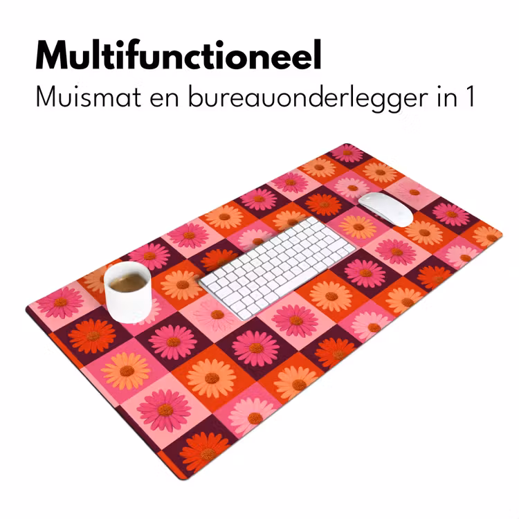 Bureau onderlegger - Madeliefjes - Dambord - Retro - Roze - Oranje — 7