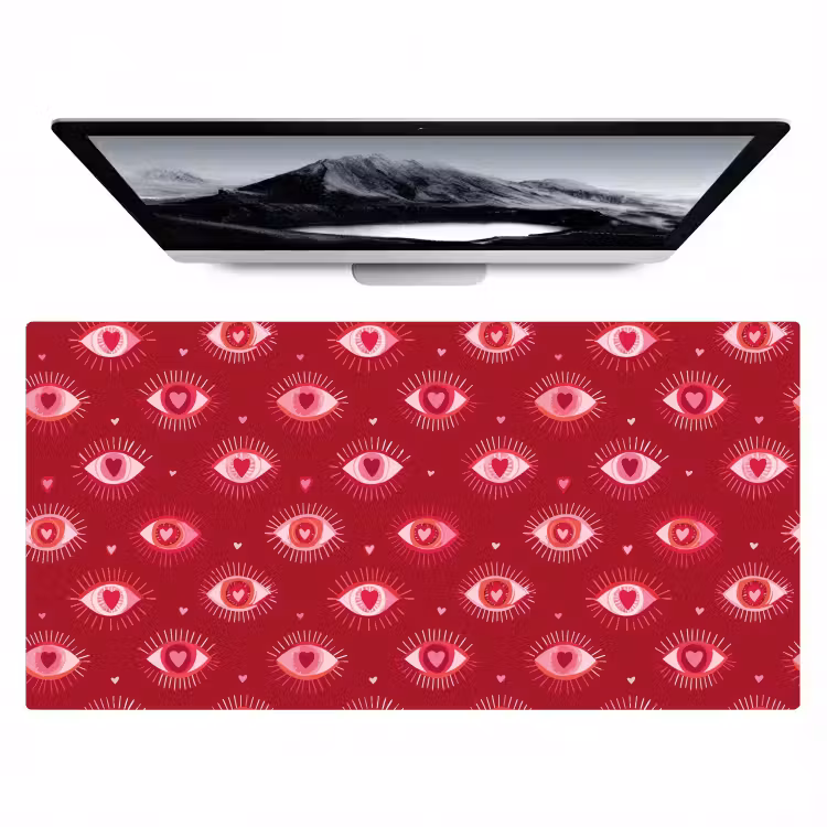 Bureau onderlegger - Ogen - Patroon - Roze - Donkerrood — 1