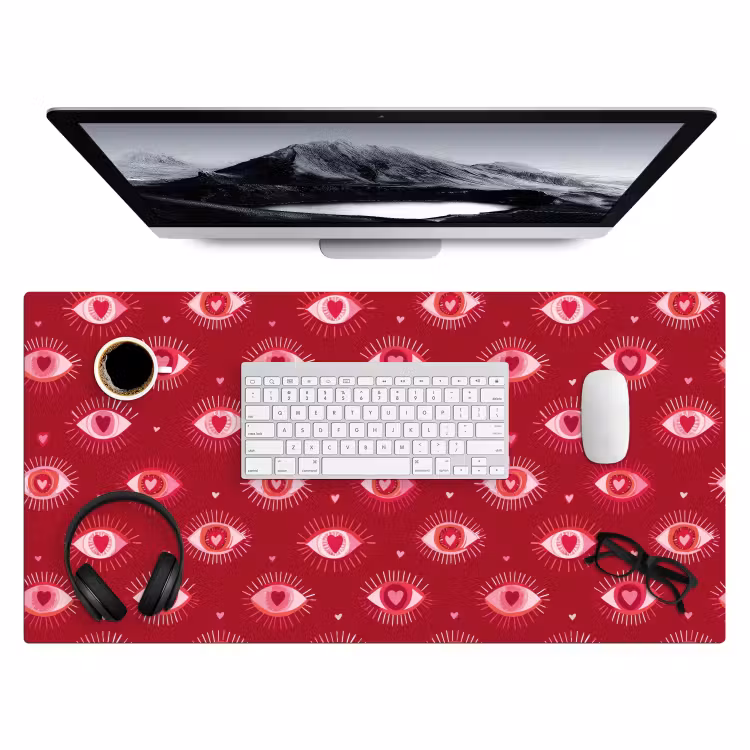 Bureau onderlegger - Ogen - Patroon - Roze - Donkerrood — 4