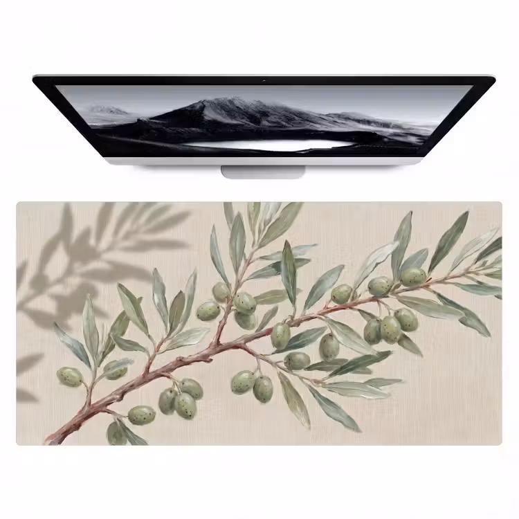 Bureau onderlegger - Olijftak - Bladeren - Natuur - Groen - Beige — 1