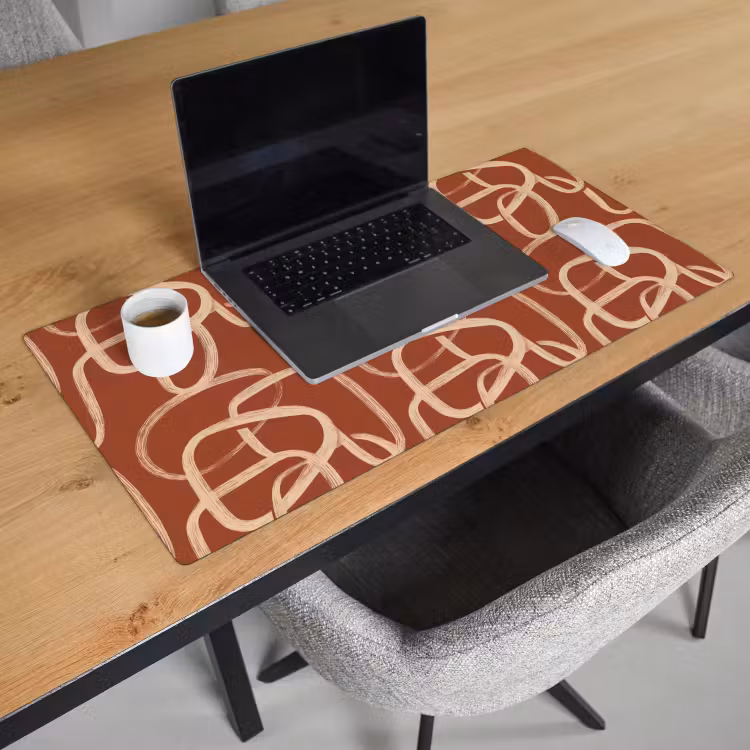 Bureau onderlegger - Lijnen - Abstract - Organisch - Terracotta - Crème — 3