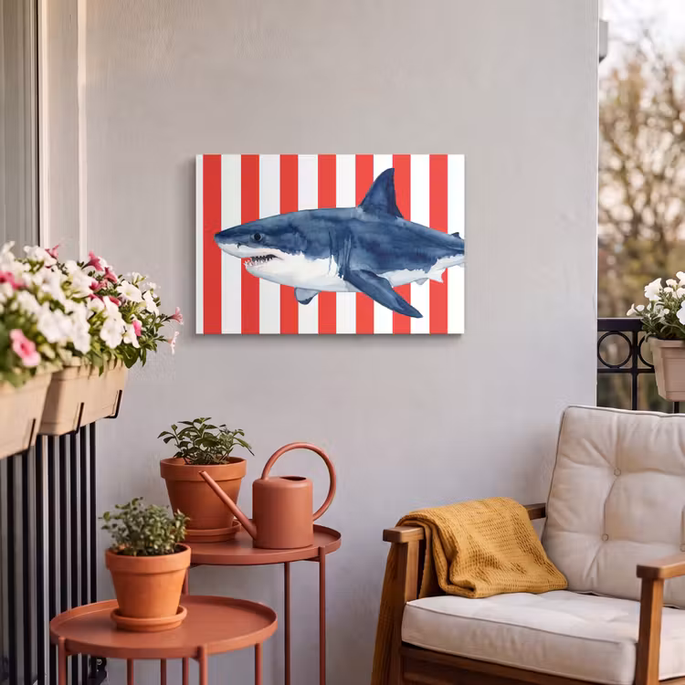 Buiten canvas - Vis - Haai - Zee - Illustratie - Blauw — 3